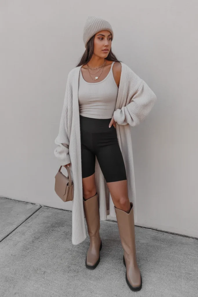 Longline Cardigan with Bike Shorts