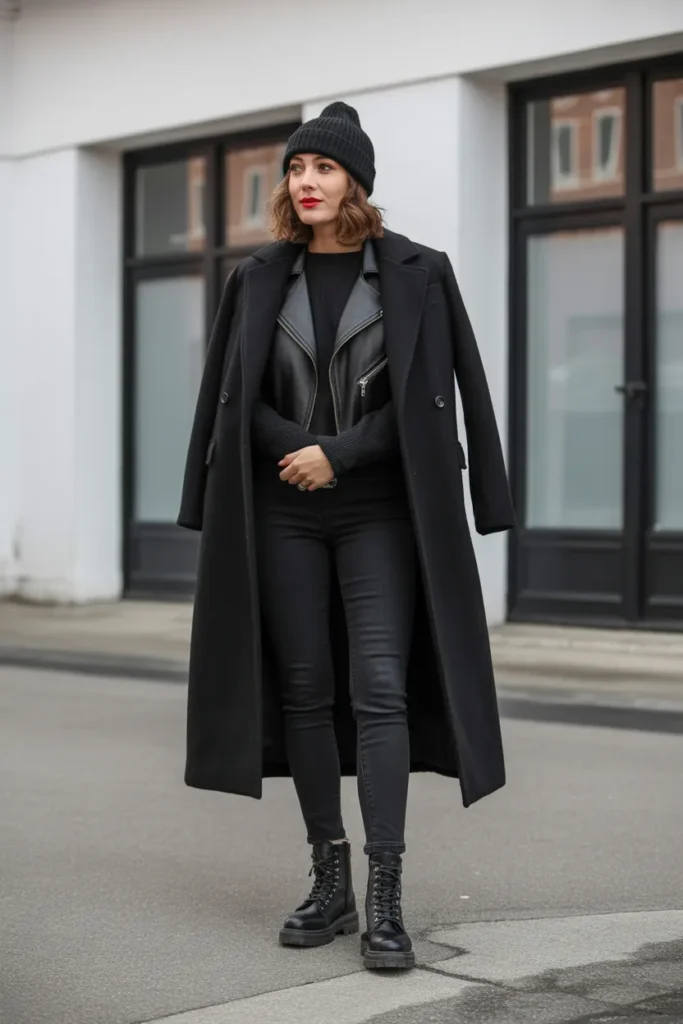 Monochrome Black Leather and Wool Layers