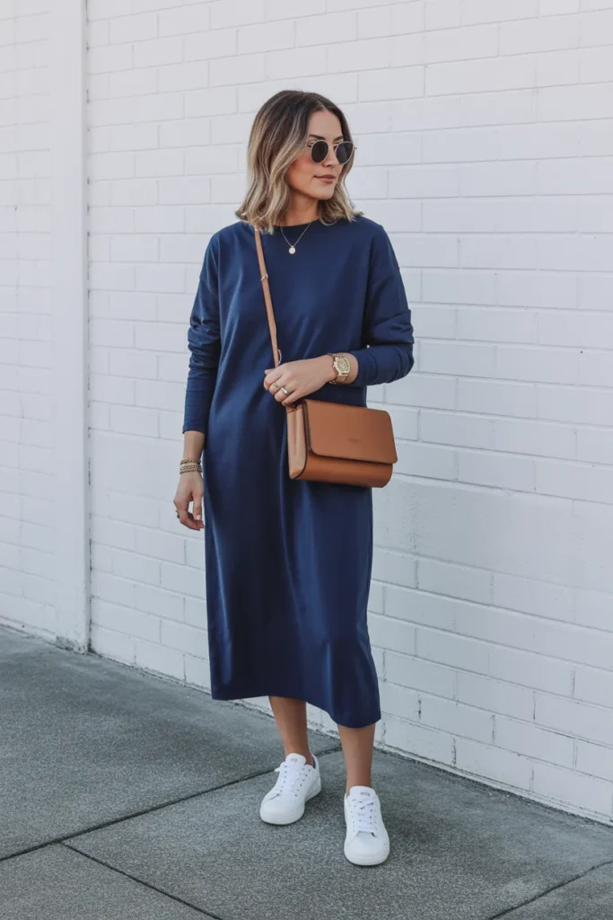  Navy Dress with Sneakers