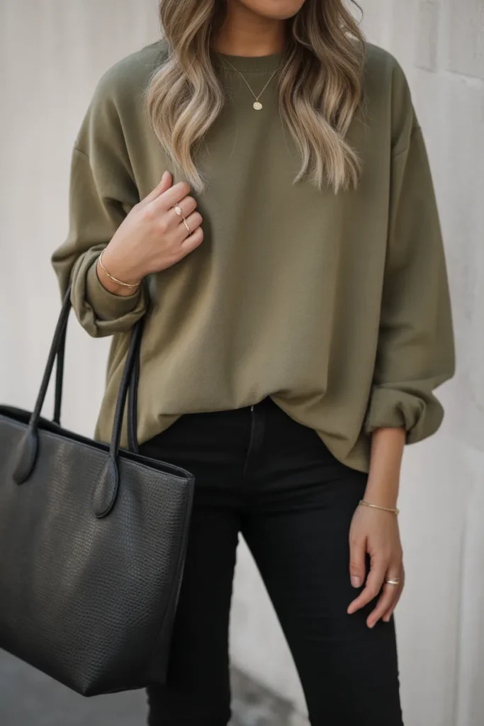 Olive Green Sweater and Black Jeans