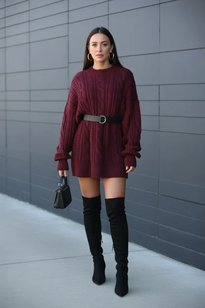 Oversized Sweater with Thigh-High Boots