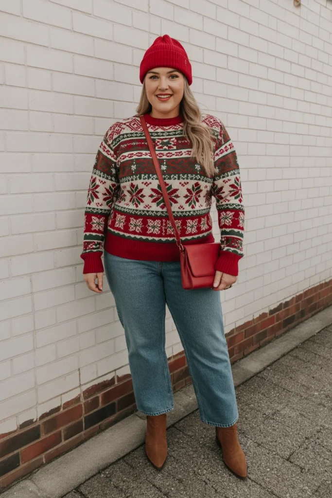  Patterned Knit Sweater with Jeans