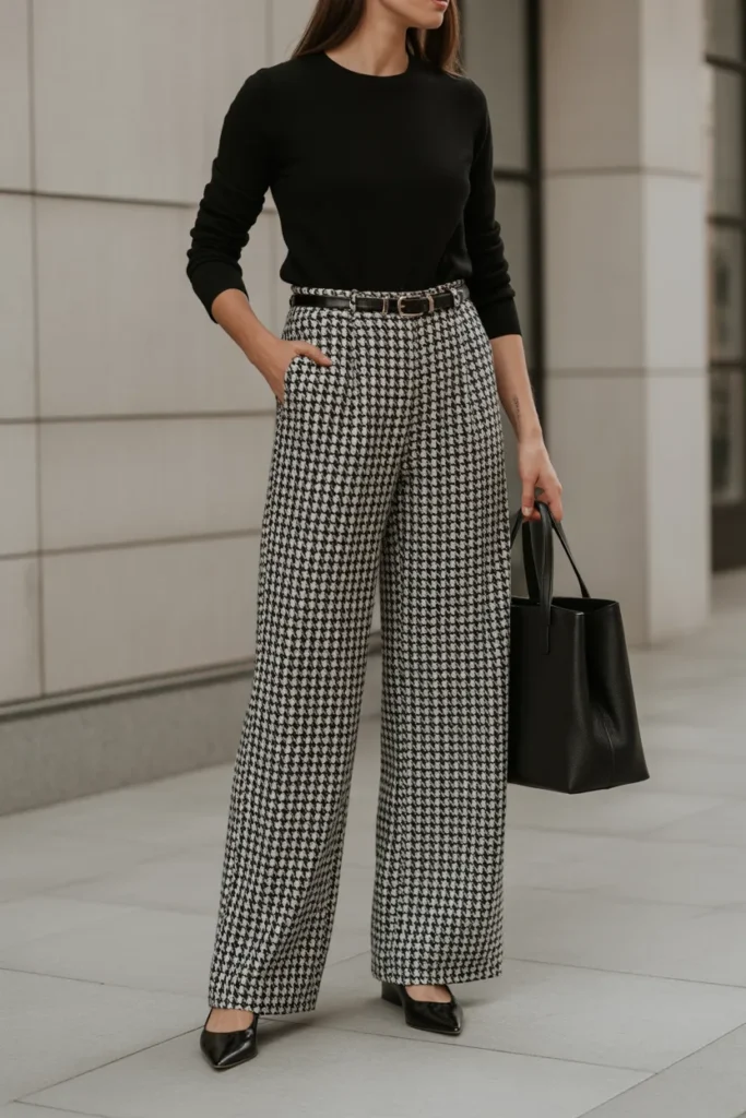 Patterned Trousers with Simple Top