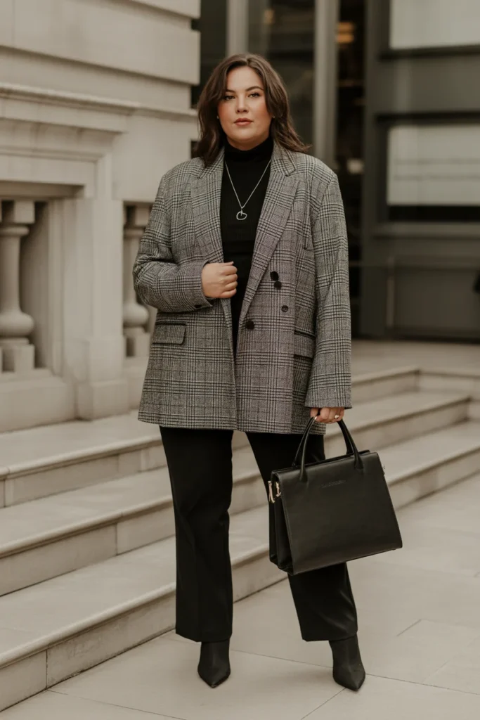 Plaid Blazer with Black Turtleneck
