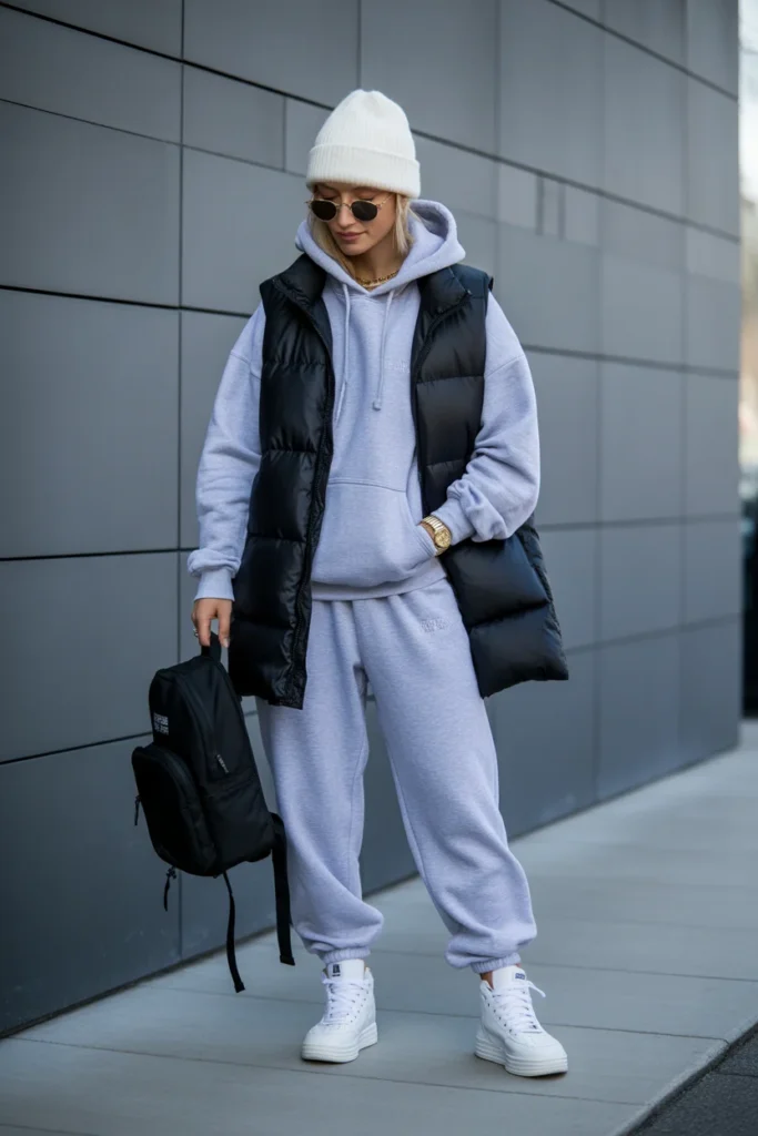 . Puffer Vest Over Hoodie Combo