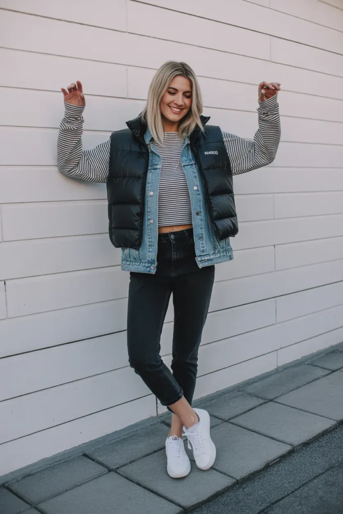 Puffer Vest with Layered Sleeves
