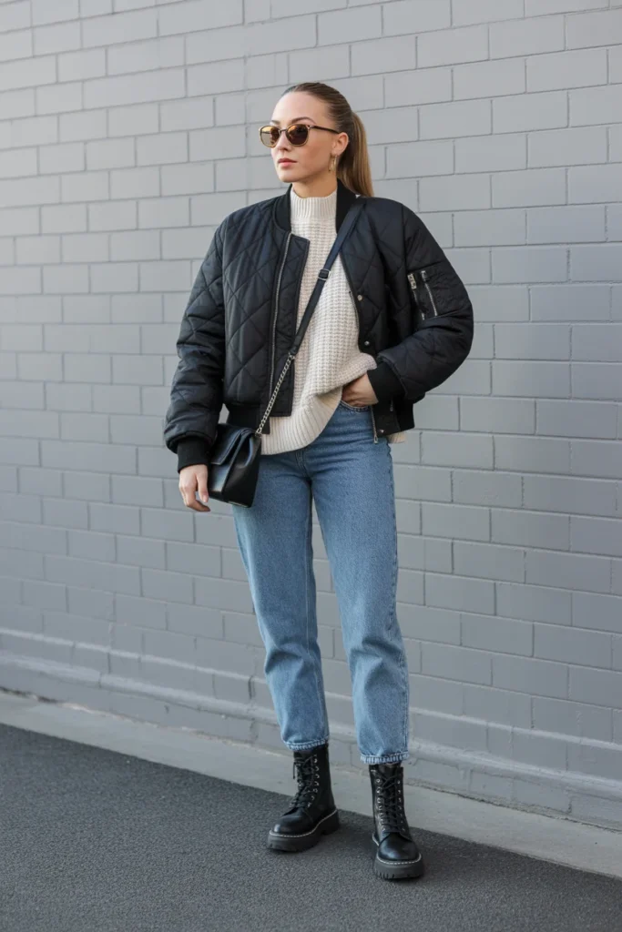 Quilted Jacket with Sweater and Jeans