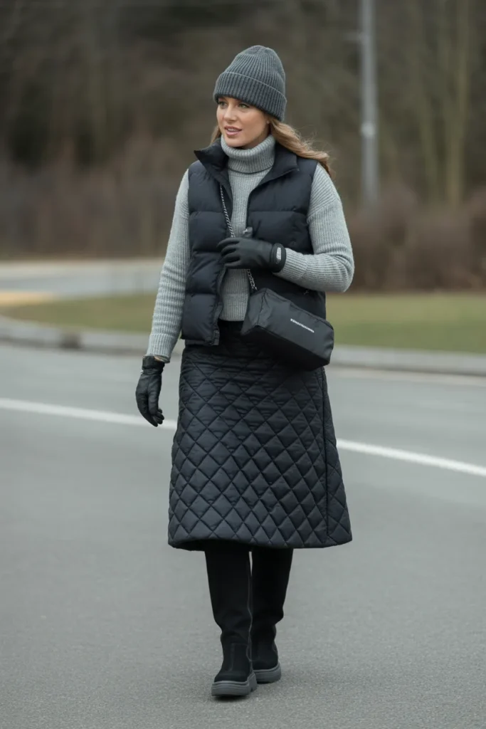 Quilted Skirt with Puffer Vest