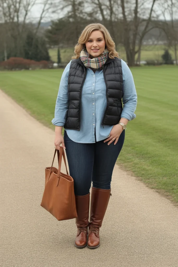 Quilted Vest with Chambray Shirt