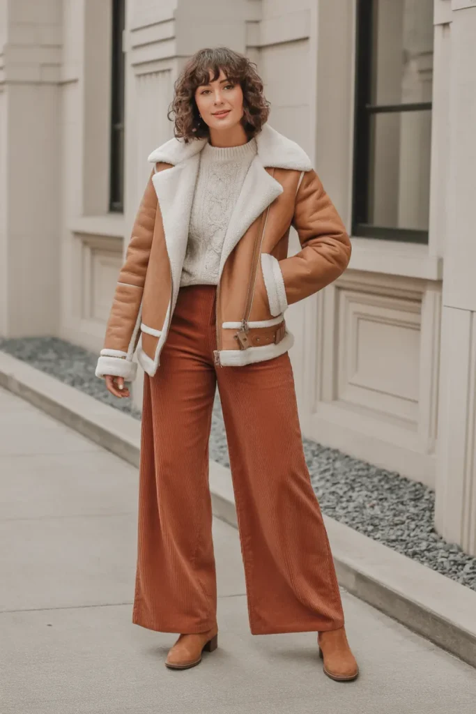 Shearling Jacket with Corduroy Pants