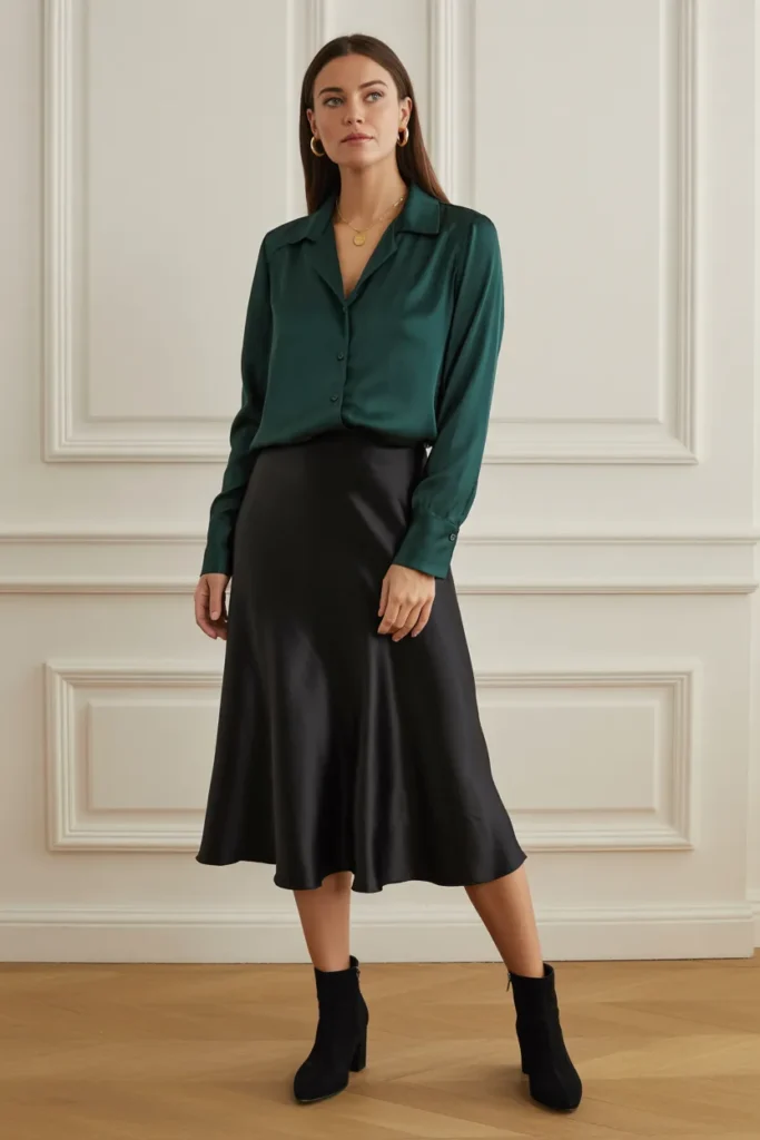 Silk Blouse and Midi Skirt