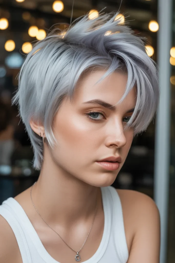 Silver Gray Pixie with Modern Edge