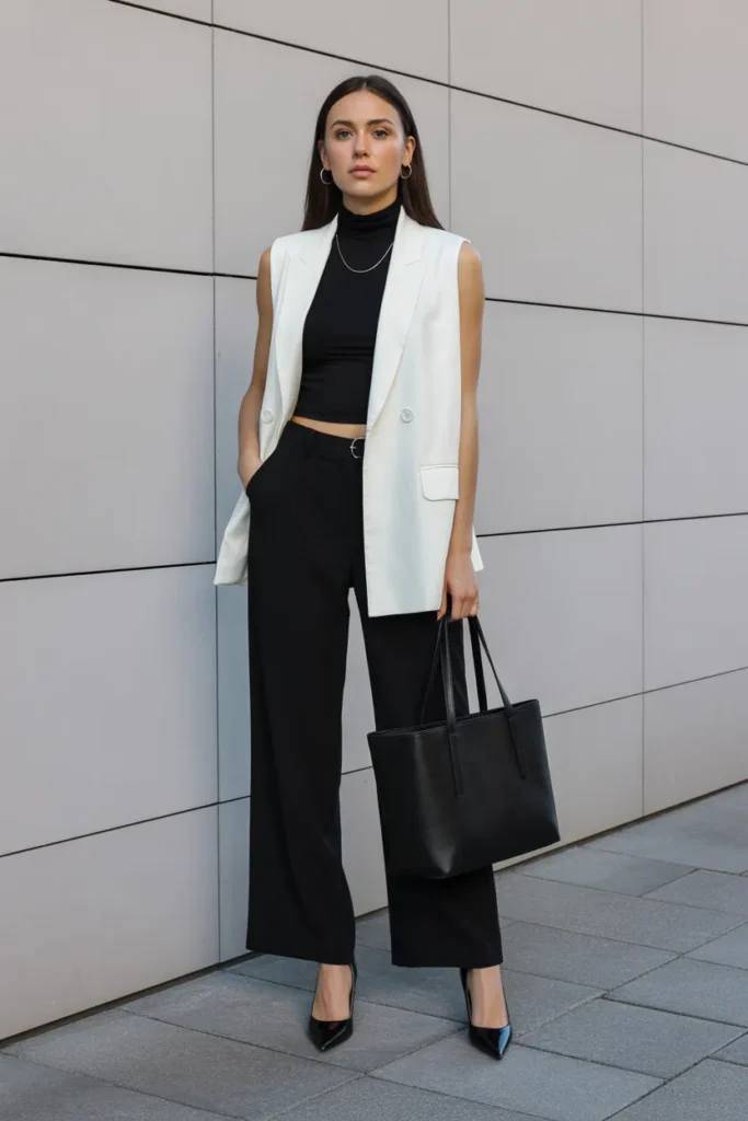 Sleeveless Blazer and Wide-Leg Pants
