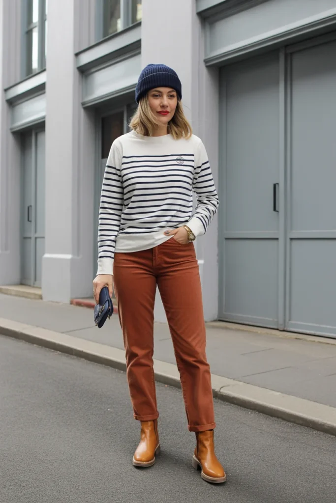 Striped Sweater with Colored Denim
