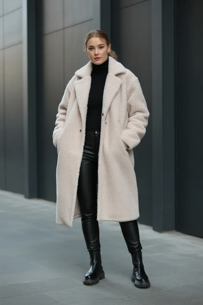Teddy Coat with Leather Pants
