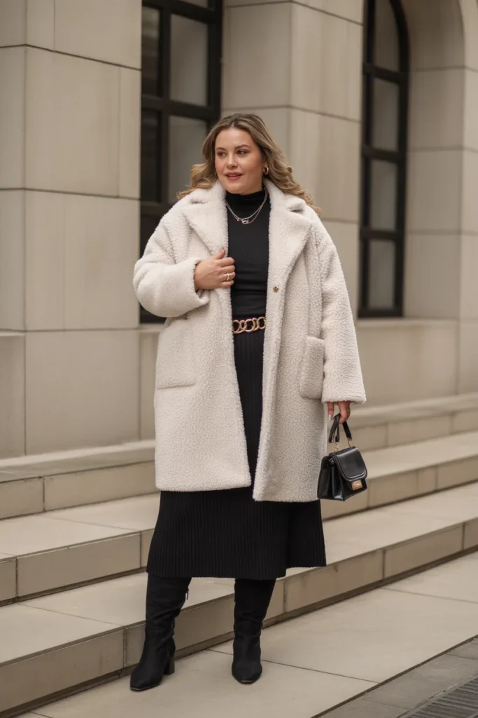 Teddy Coat with Midi Skirt