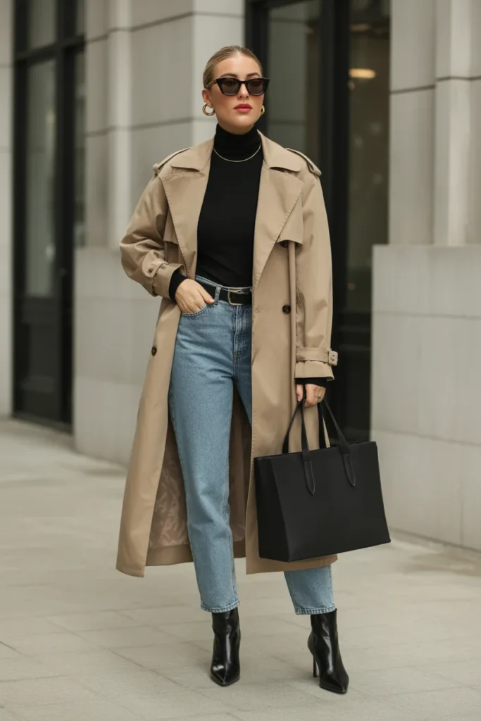 Trench Coat with Jeans and Boots