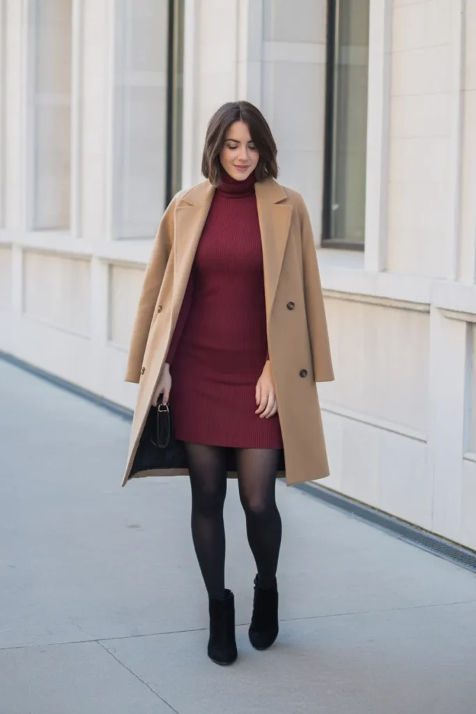 Turtleneck Dress with Tights and Boots
