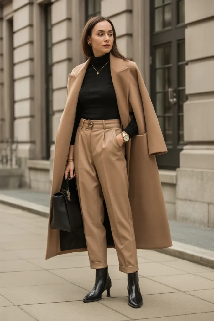 Turtleneck and Trousers with Long Coat