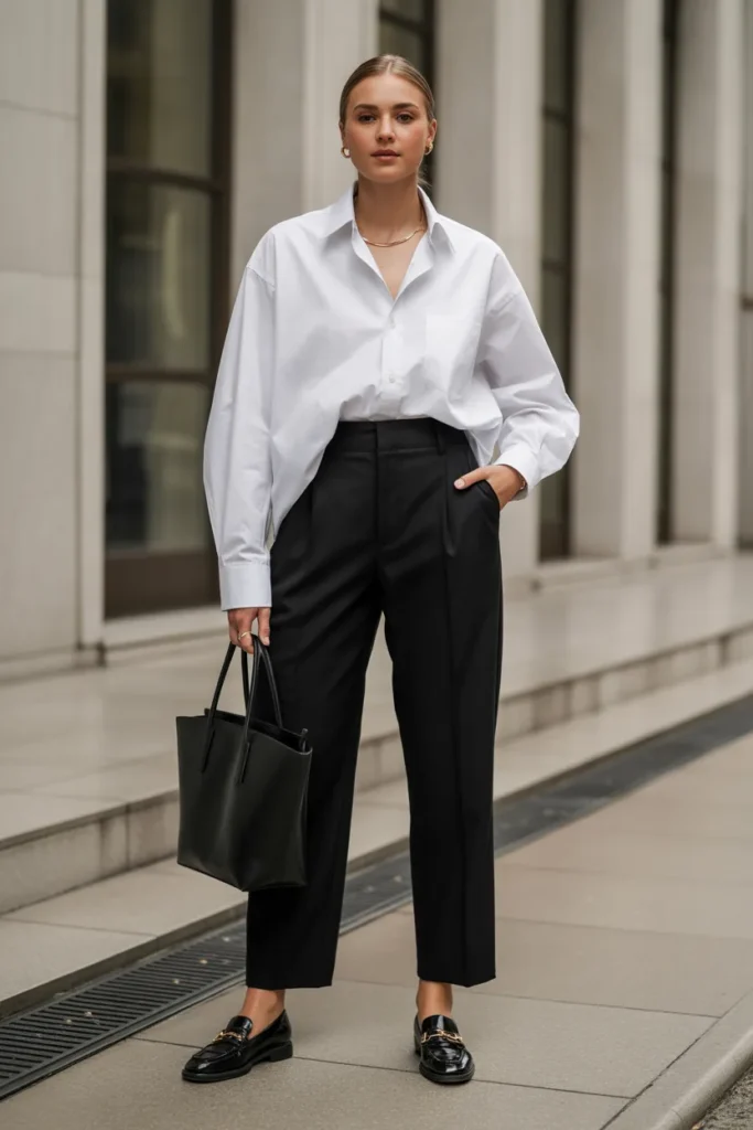 White Button-Down and Black Trousers