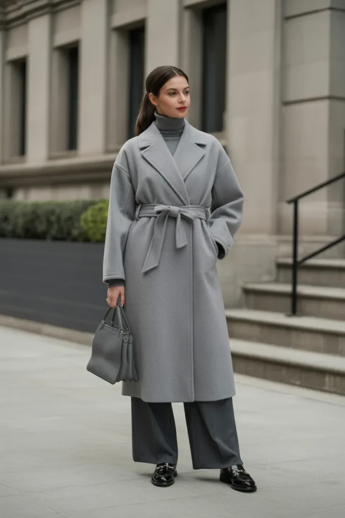 Wrap Coat with Monochrome Layers