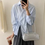 Blue lace V-neck blouse