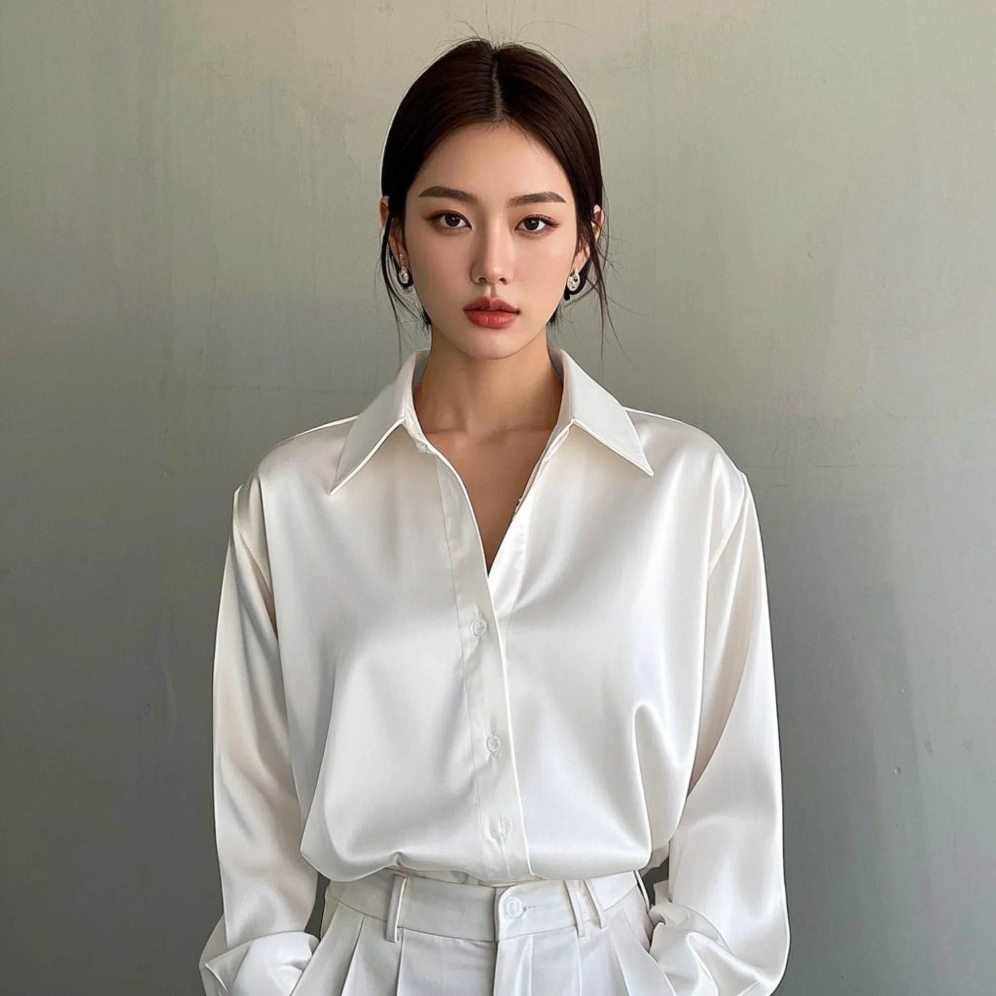 Satin blouse collar detail
