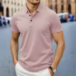 men's black polo shirt front view