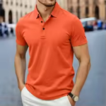 men's black polo shirt front view
