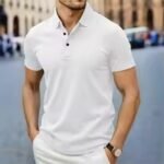 men's black polo shirt front view