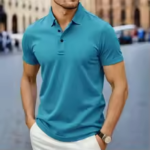 men's black polo shirt front view