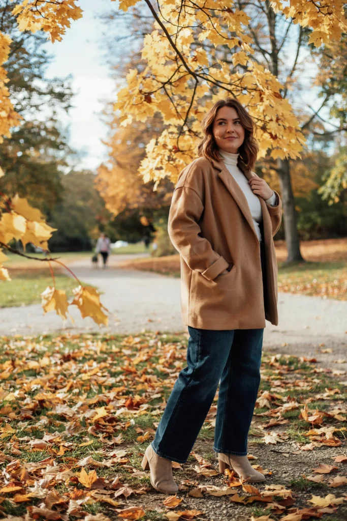 Cozy Fall 2026 Outfits Camel Oversized Blazer with Wide-Leg Jeans
