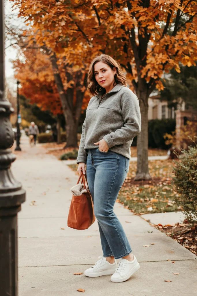 Cozy Fleece Pullover with Straight-Leg Jeans