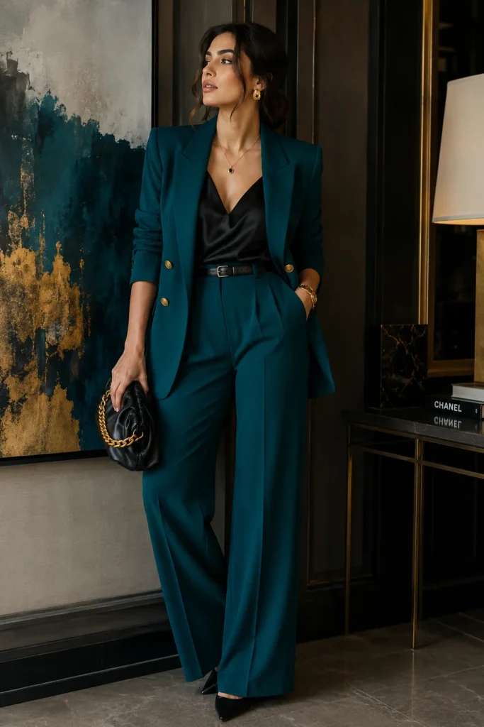 Deep Teal Blazer Statement Look
