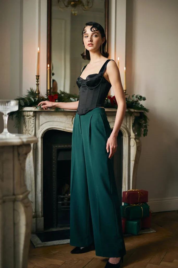 Corset Top with High-Waisted Wide-Leg Pants
