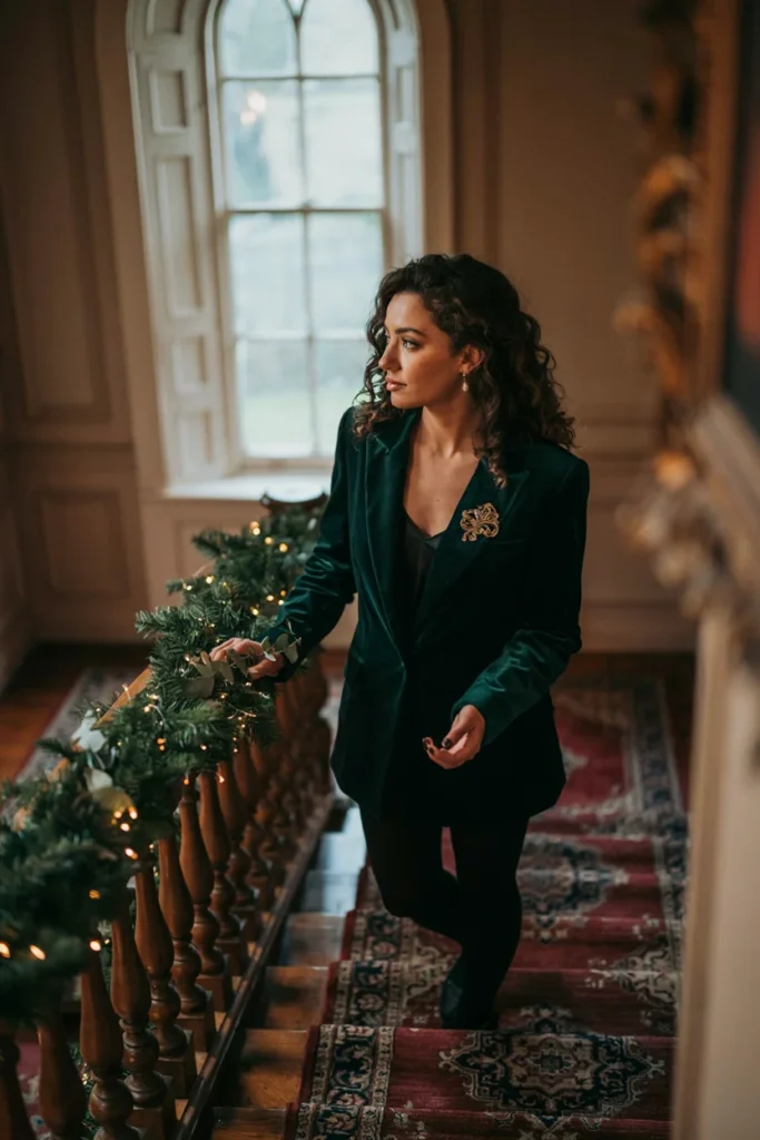 Velvet Blazer with Vintage Brooch Detail