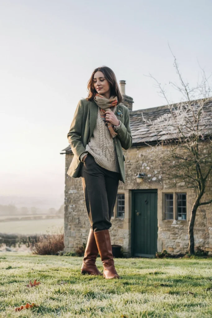 Sage Green Blazer with Cable Knit Sweater