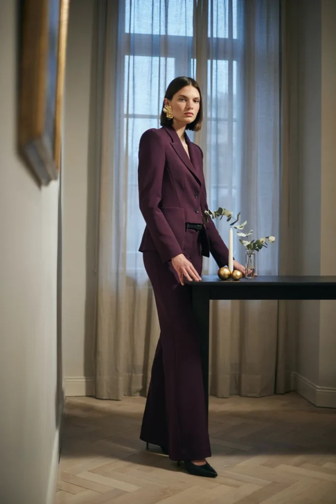Statement Earring Power Suit in Deep Plum