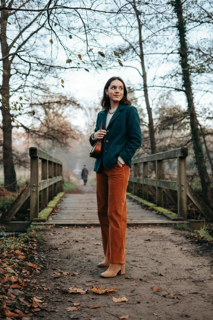  Deep Teal Blazer with Corduroy Trousers