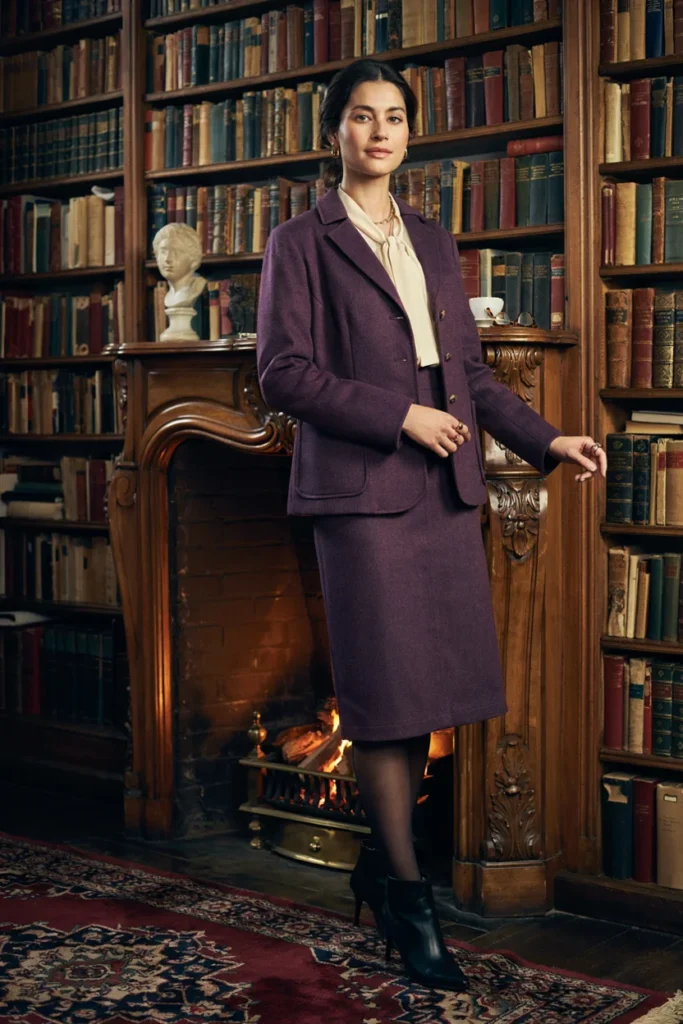Plum Purple Blazer with Wool Skirt Suit