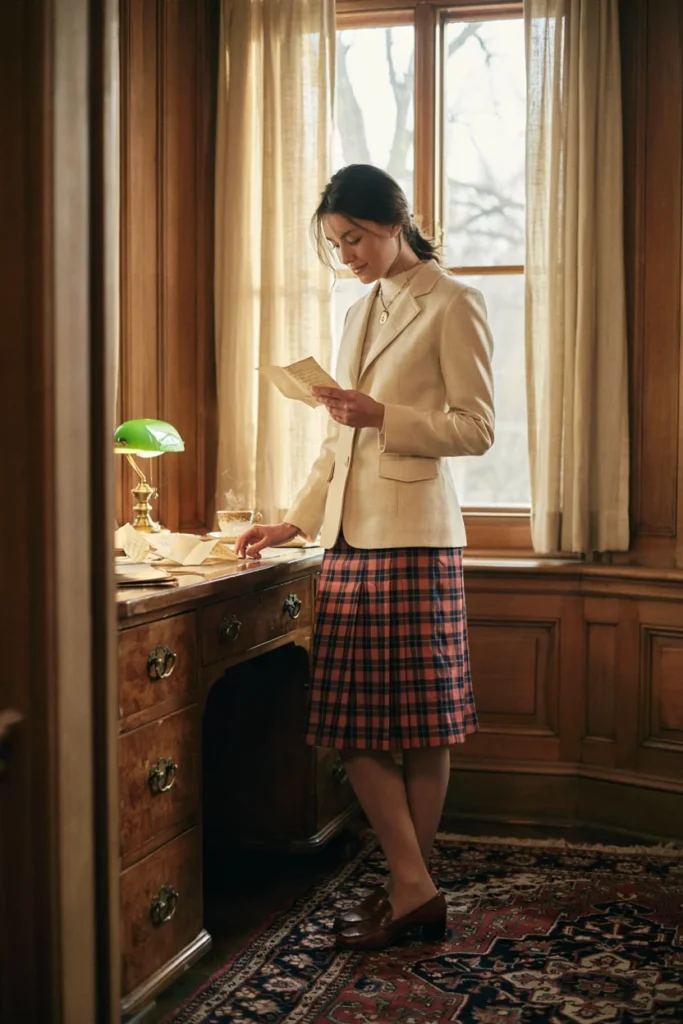  Cream Vintage Blazer with Pleated Skirt