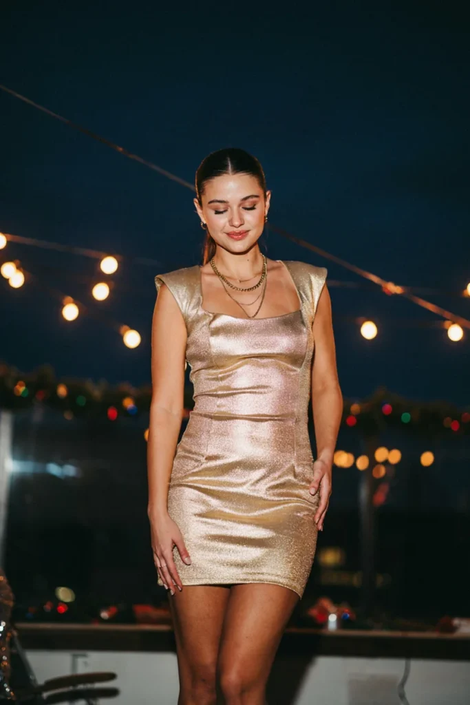 Gold Lamé Shoulder-Pad Mini Dress