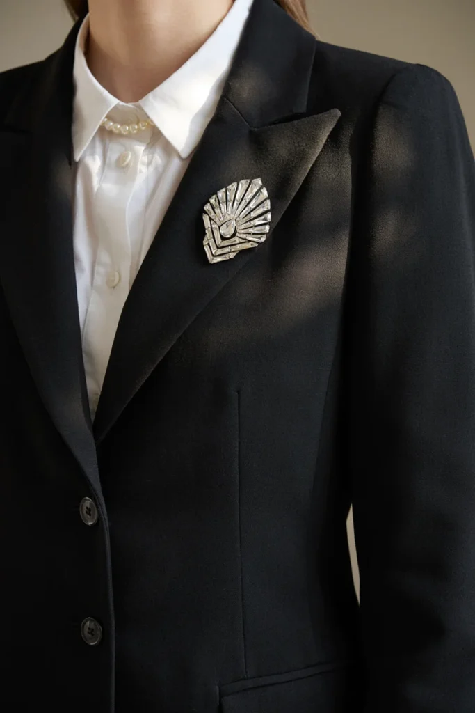 Brooch Accessory Outfits Art Deco Brooch with Tailored Blazer