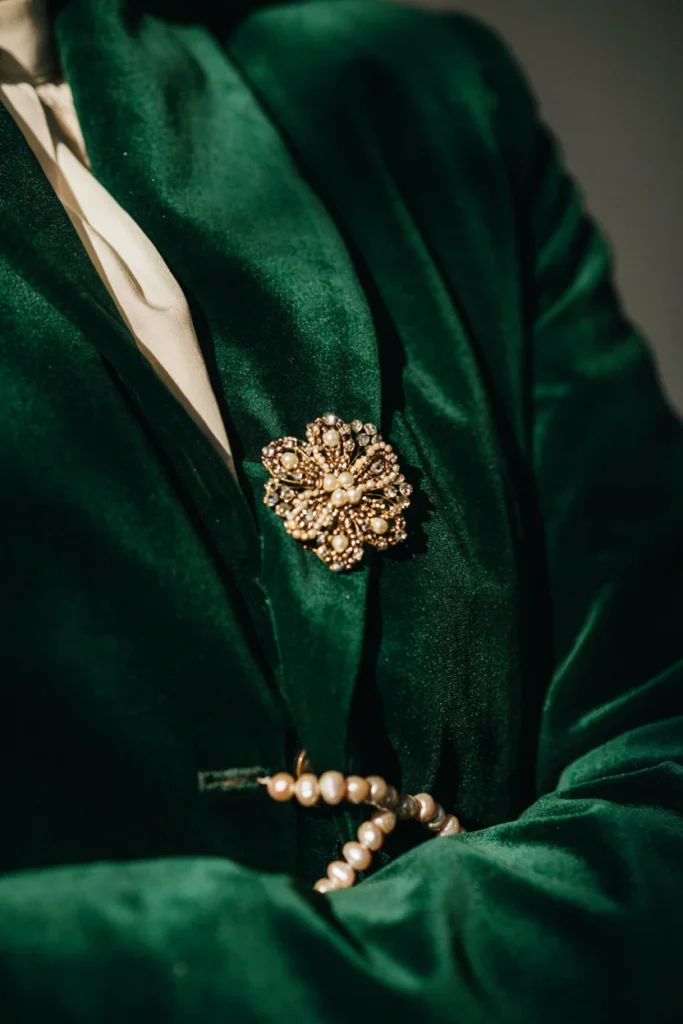 Beaded Brooch with Velvet Blazer