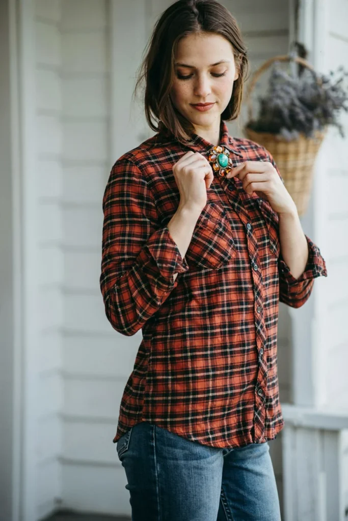 Costume Jewelry Brooch with Plaid Shirt