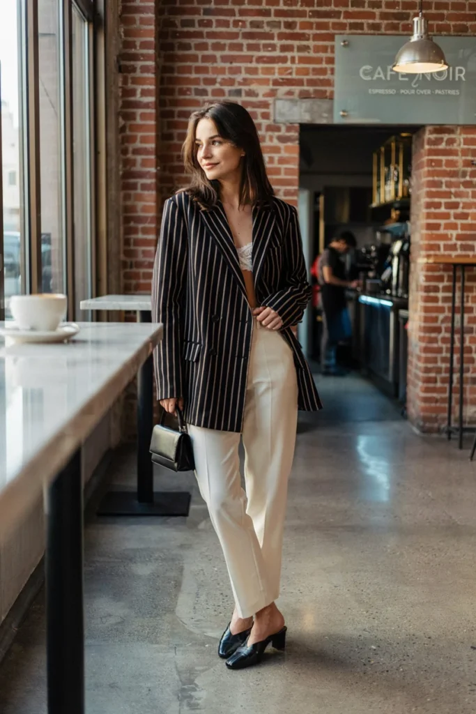 Lace Detail Bralette Under an Oversized Blazer