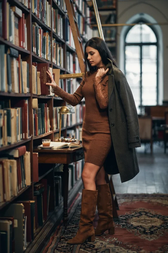 Lace Detail Knit Dress for Cozy Winter Elegance