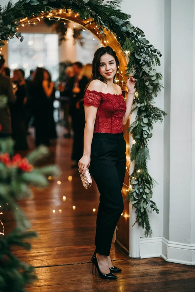  Lace Detail Off-Shoulder Top for Holiday Parties