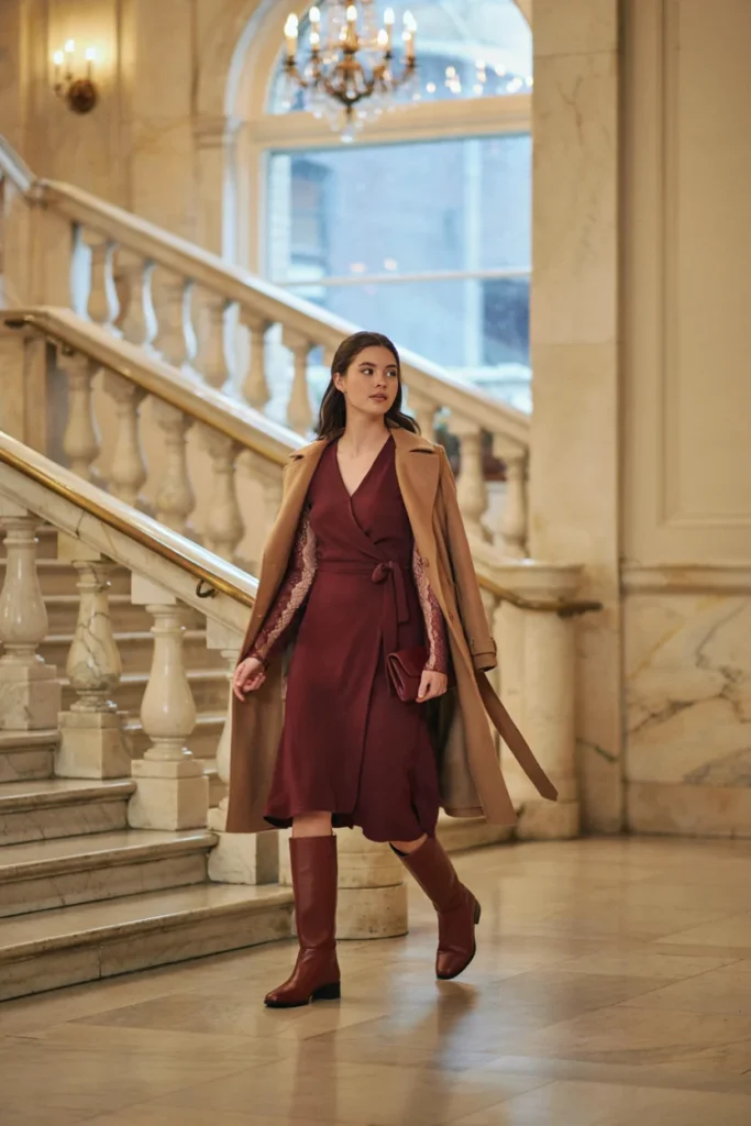 Lace Detail Wrap Dress for Winter Occasions