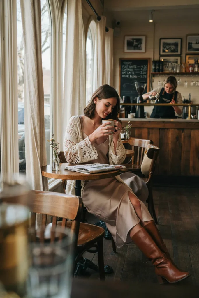  Lace-Trimmed Cardigan Over a Slip Dress